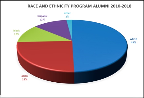 pie chart: white: 49%; asian: 25%; black: 12%; hispanic: 12%; other: 2%
